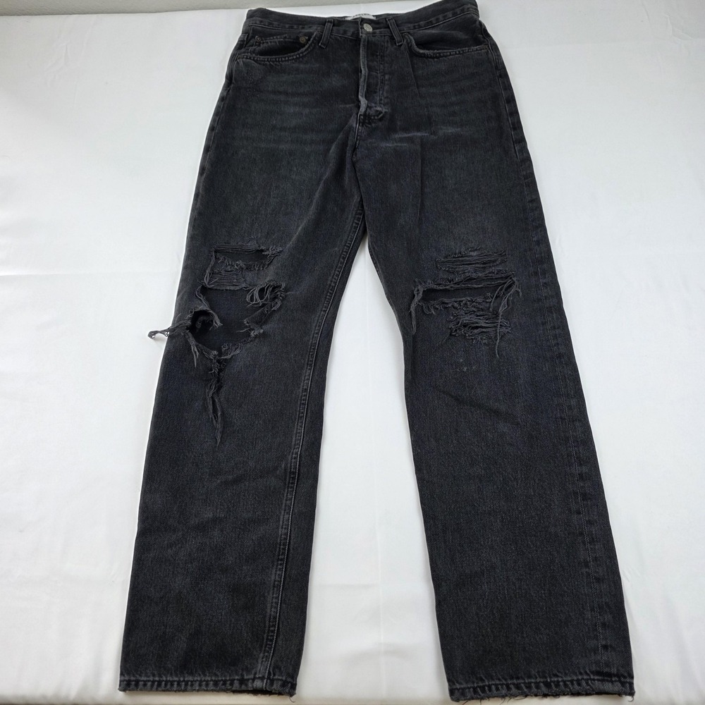 AGOLDE 90s Jeans Womens 27 Charcoal High Rise Relaxed Straight Distressed Denim
